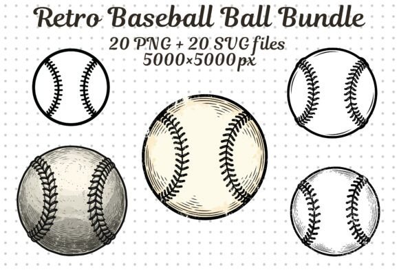 20 Retro Baseball Ball Bundle Svg Png